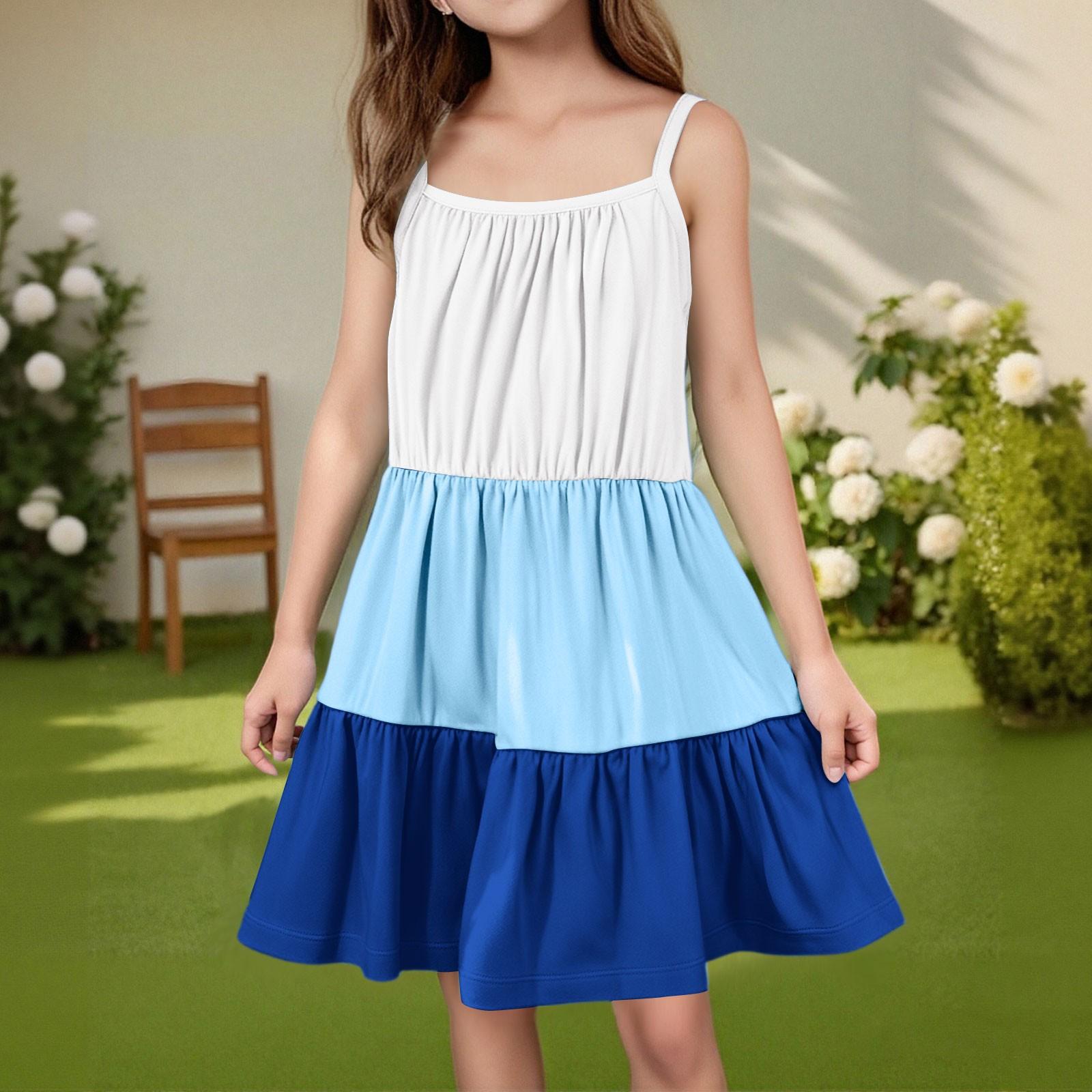 

Детское летнее повседневное модное платье с круглым вырезом, однотонное, без рукавов 140