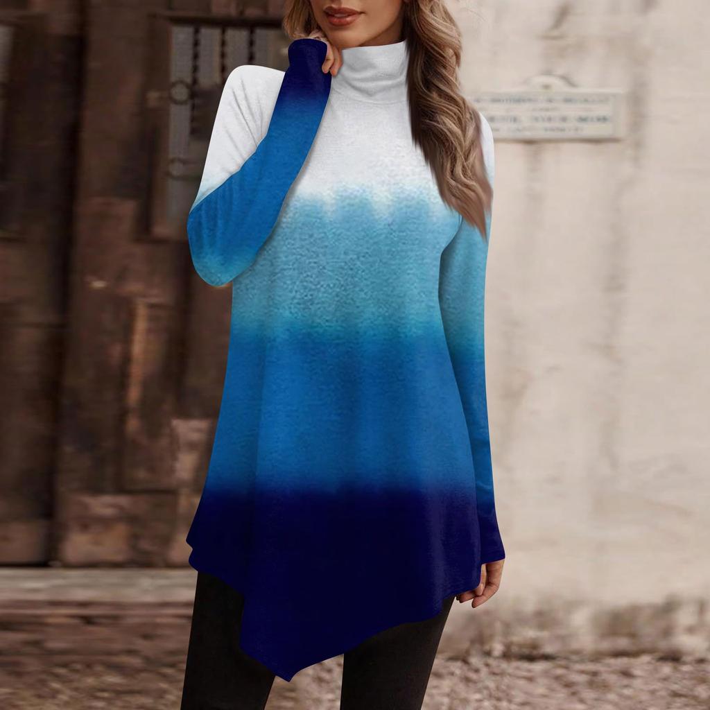 Women's Casual Everyday Tops Long Sleeve Turtleneck Fashion Print Shirt Tops T Shirt Pullover