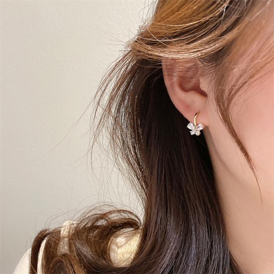 Yousheng 1 Pair Hoop Earrings Shiny Cubic Zirconia Temperament Geometric Electroplating Decorative Gifts Women Butterfly Pendant Earrings Fashion