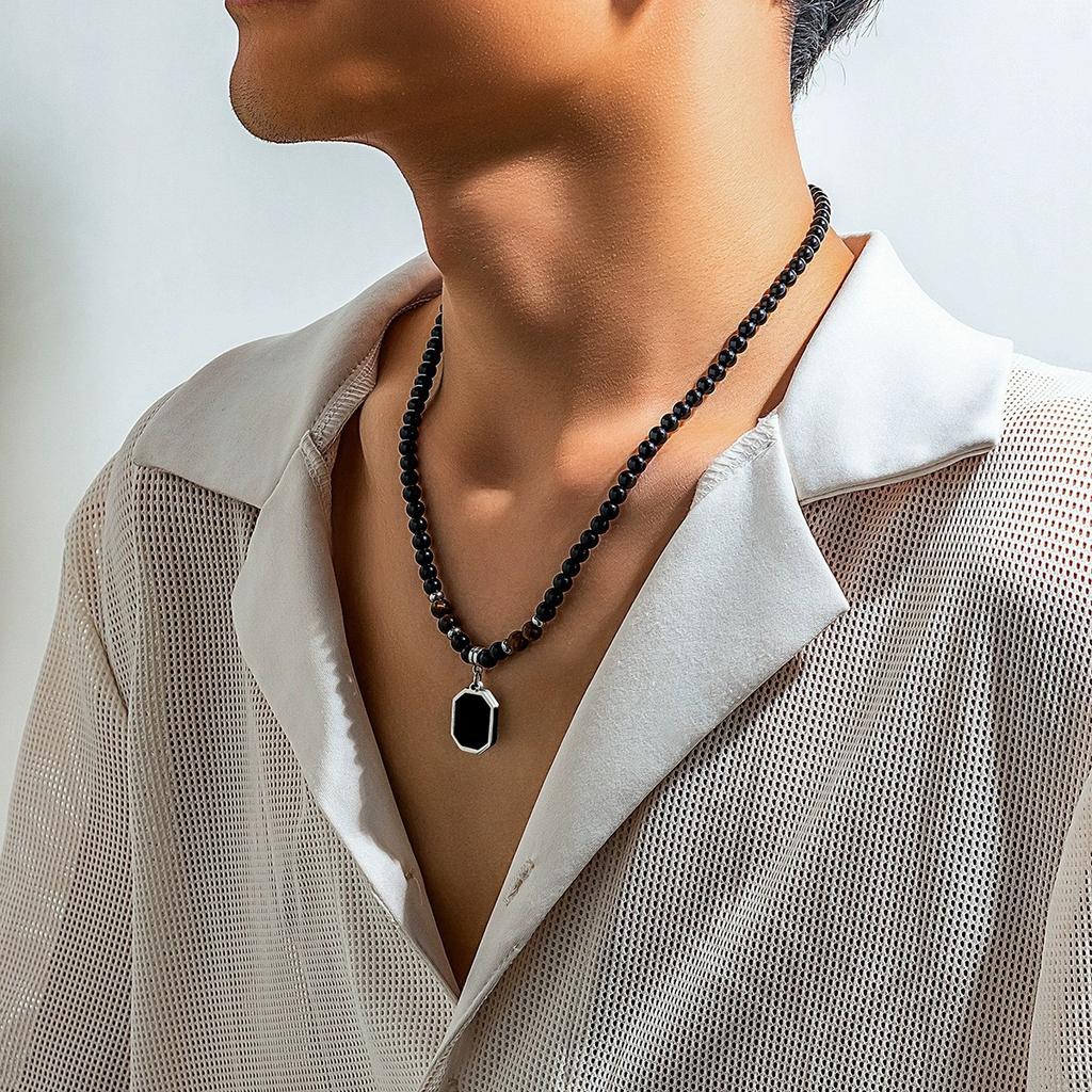 Collana Maschile Personalità Nicchia Sensazione di Lusso Ciondolo a Goccia Olio Catena Clavicola Catena Collo Collana con Pietra Occhio di Tigre Giallo