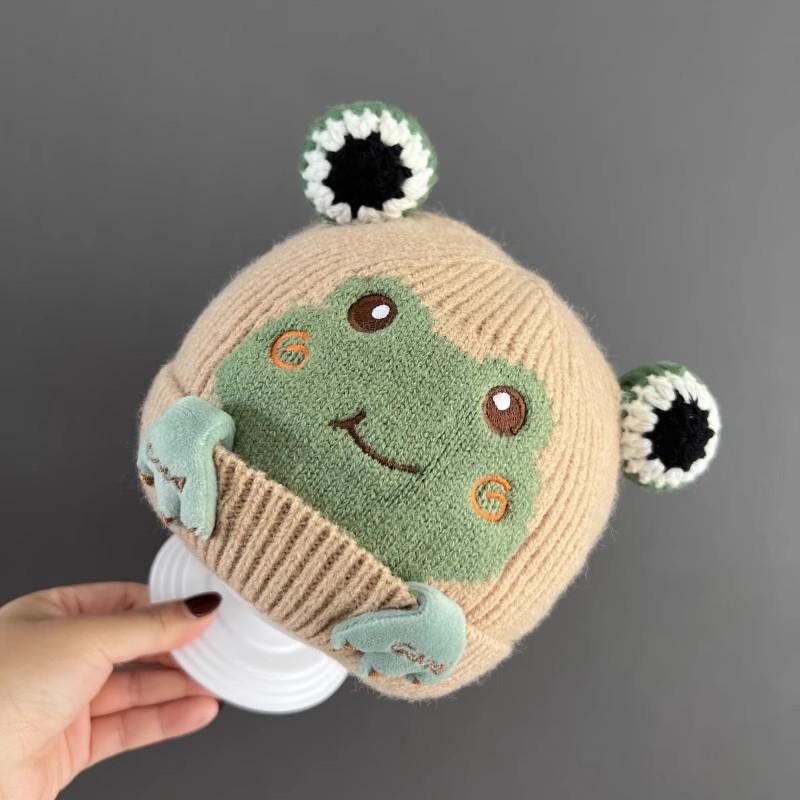 Cute Frog Baby Knitted Hat Cartoon Kids Winter Warm Ear Protection Cap Toddler Beanie Children Crochet Bonnet