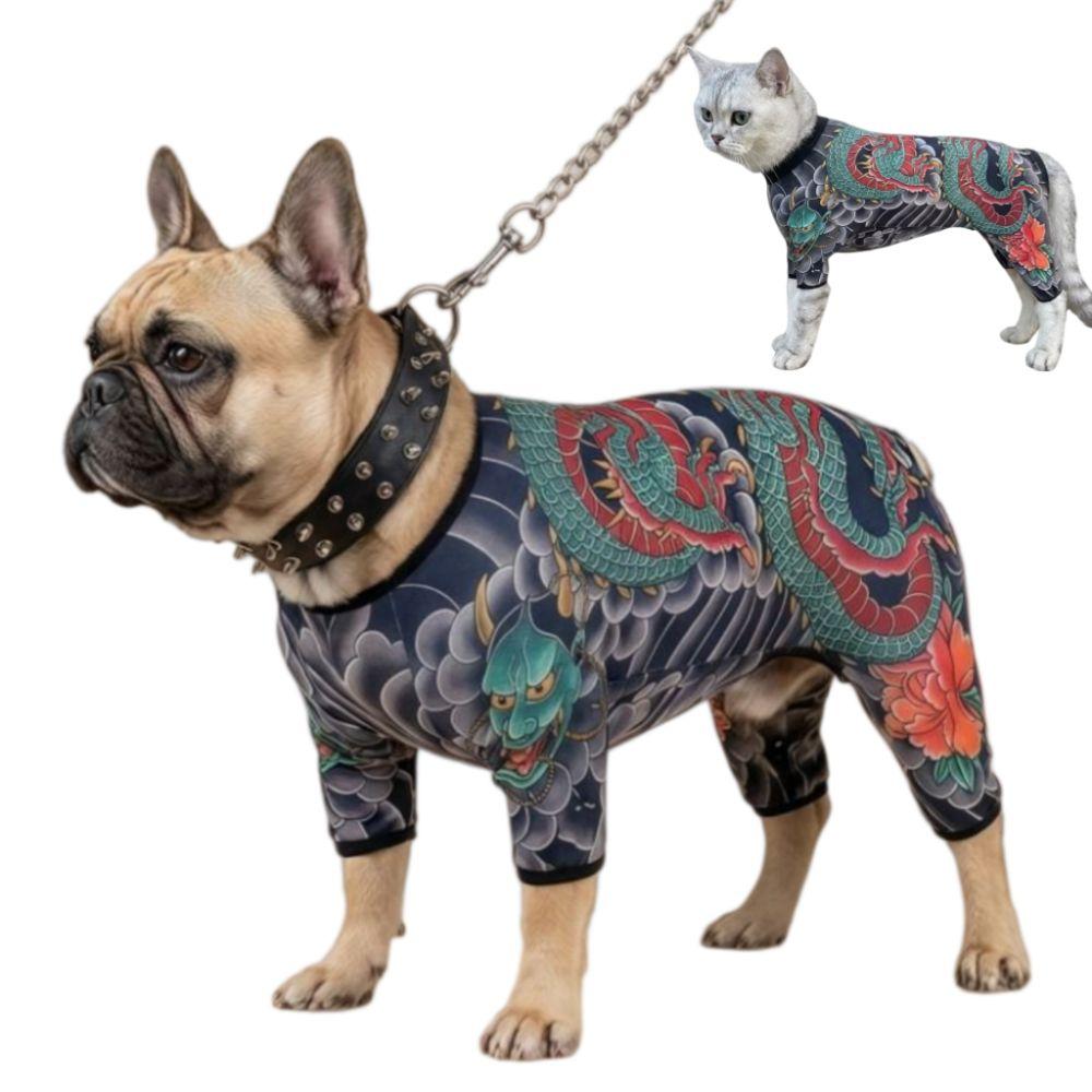 Kreativität Vier Jahreszeiten Haustier Tattoo Weste Lebensecht Lustig Hund Katze Tattoo Jacke Atmungsaktiv Kühl Haustierkleidung Für Haustier S Bis 6XL