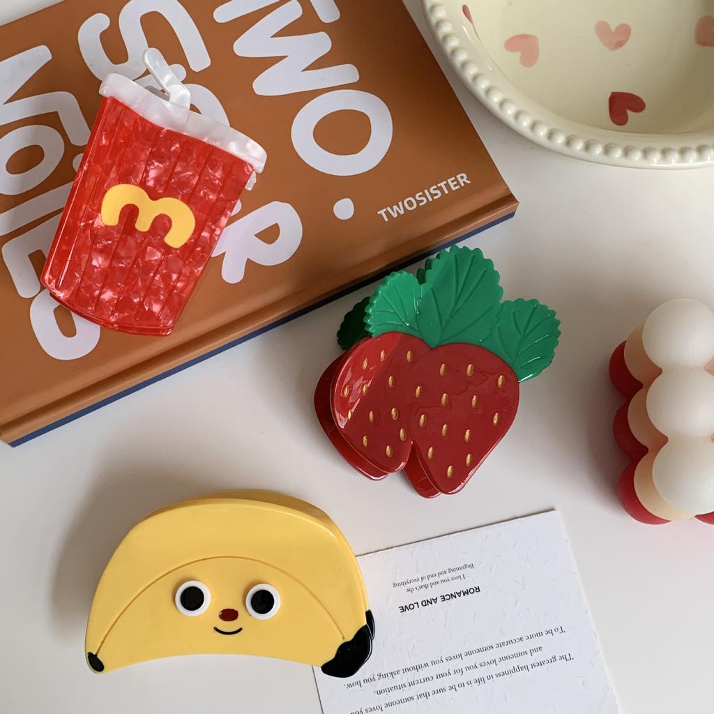 1pc Cute Cream Strawberry Acetic Acid Grab Clip High Ponytail Fruit Cartoon Hair Clip Small Fresh Sweet Shark Clip