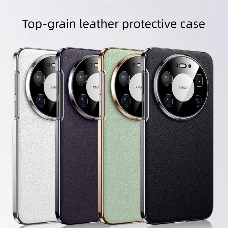 Luxuriöse Schutzhülle aus vollnarbigem Echtleder für Huawei Mate 80 Pro Max RS mit Aussparung für die Kameralinse, klassisches Litschi-Design