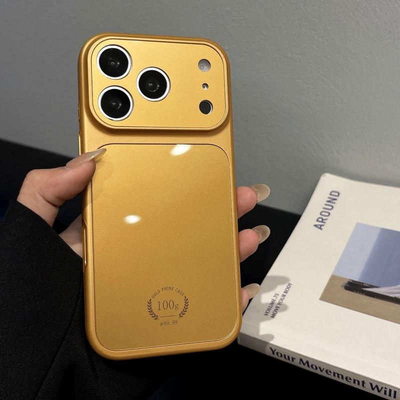 

Luxury Gold Color Retro Magnetic Case For iPhone 17 16 15 14 13 Pro Max For Magsafe Wireless Charge Glossy Large Window Cover iPhone17 Pro Max
