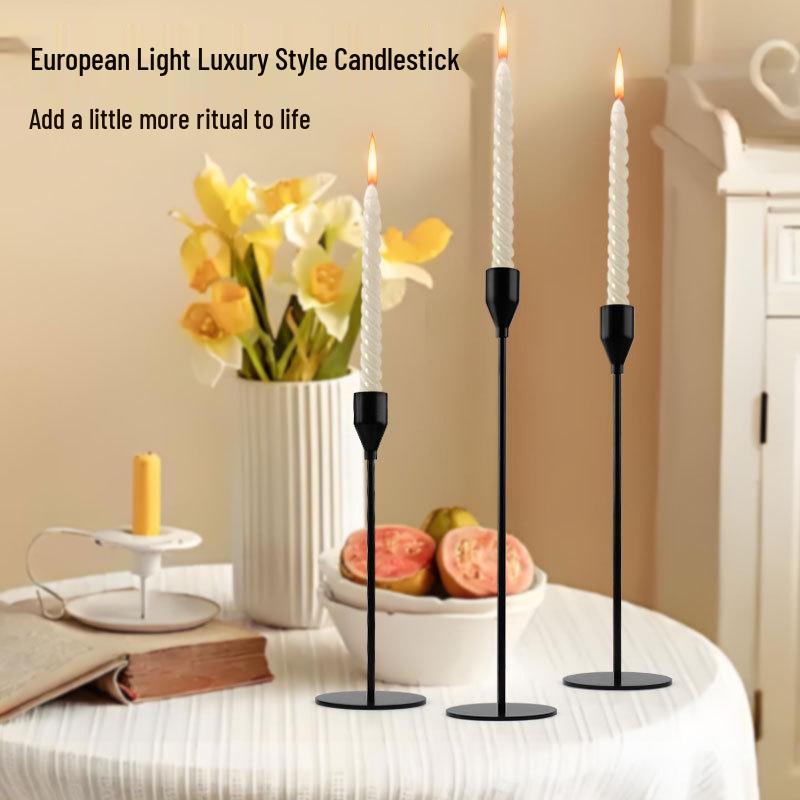 European Style Wrought Iron Candle Holder Set - Three-Piece Candlelight Dinner Ornament.
