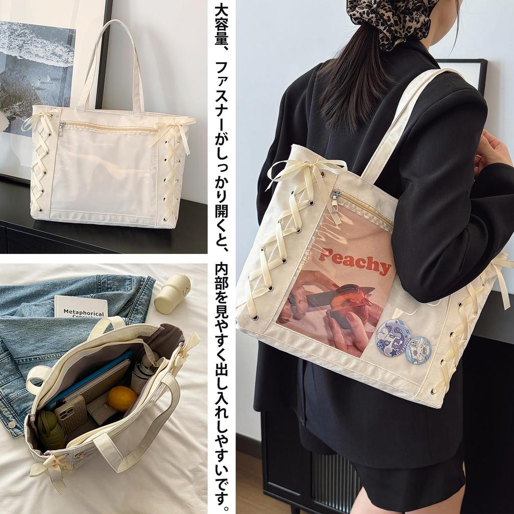 Bearneko Ita Tote Otaku A4 Large Bag, Bag, Bag, Size, Cute, Capacity, Lace-Up, Ribbon, Spring, Summer, Autumn, Winter, Gift, Women's (Black)