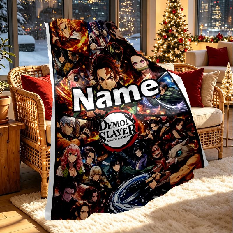 Custom Name Personalized Demon Slayer Print Blanket, Home Decor, Bedroom, Sofa, Camping, Couch, Gifts for Birthday ChristmasEnthusiasts