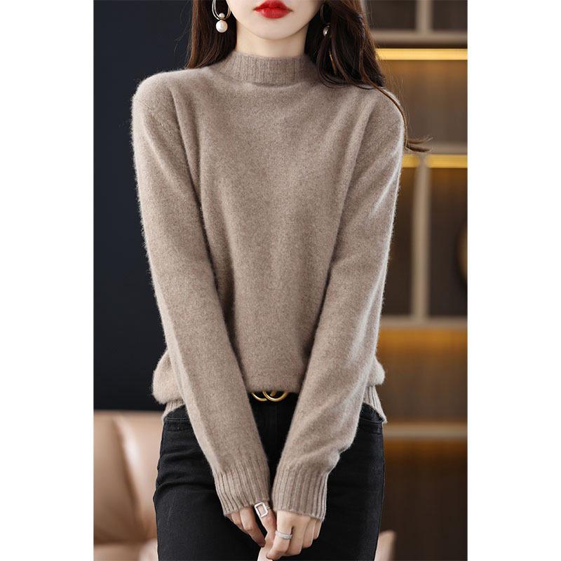 Women's High Neck Loose Pullover: Pure Wool & Cashmere Knit Sweater, Autumn/Winter Base Layer