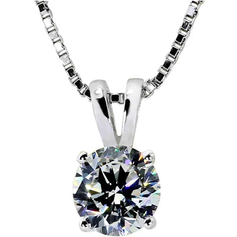CC Pendant Necklaces For Women White Cubic Zirconia Round Simple Bridal Wedding Engagement Jewelry Fashion Accessory CCN002