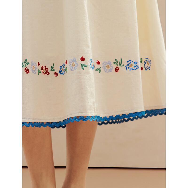 INMAN Leinen-Baumwolle Bestickter A-Linien-Rock