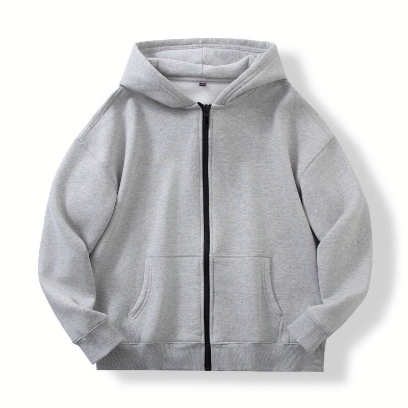 Foreign Trade Japanese-Style Autumn and Winter Fleece-Lined Thick Warm Zip-Up Hoodie for Men and Women, Couple's Casual Hooded Sweatshirt Jacket