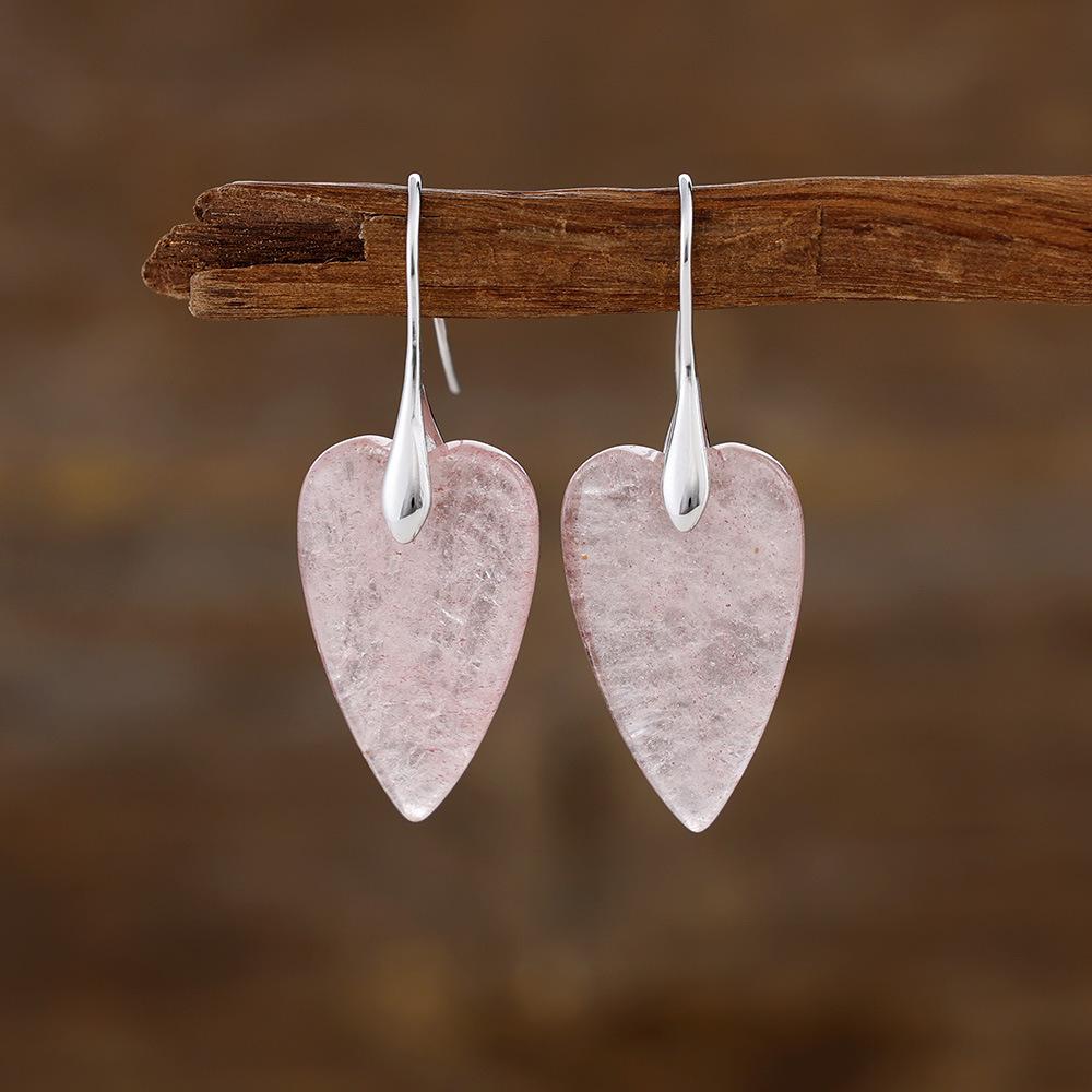 New natural stone crystal love pendant, ear hook earrings, European, American, Japanese and Korean simple design, real gold-plated popular jewelry