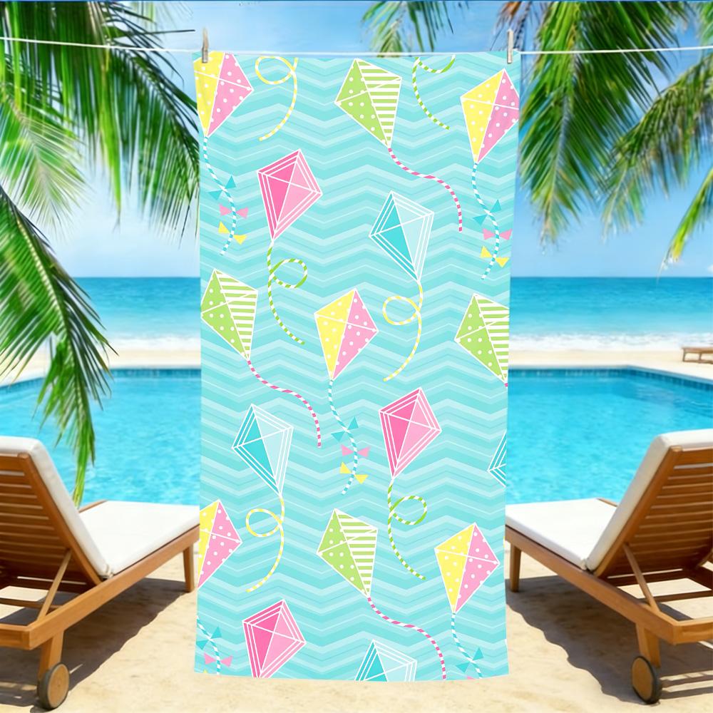 

Playful Kite Pattern Beach Towel – Soft Absorbent Microfiber with Pink, Green & Blue Kite Print for Summer W30*H60(CM)