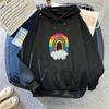 Women's Rainbow Print Hooded Hoodie for Autumn Winter Ladies Loose Oversize Fleece Sweatshirt for Couples