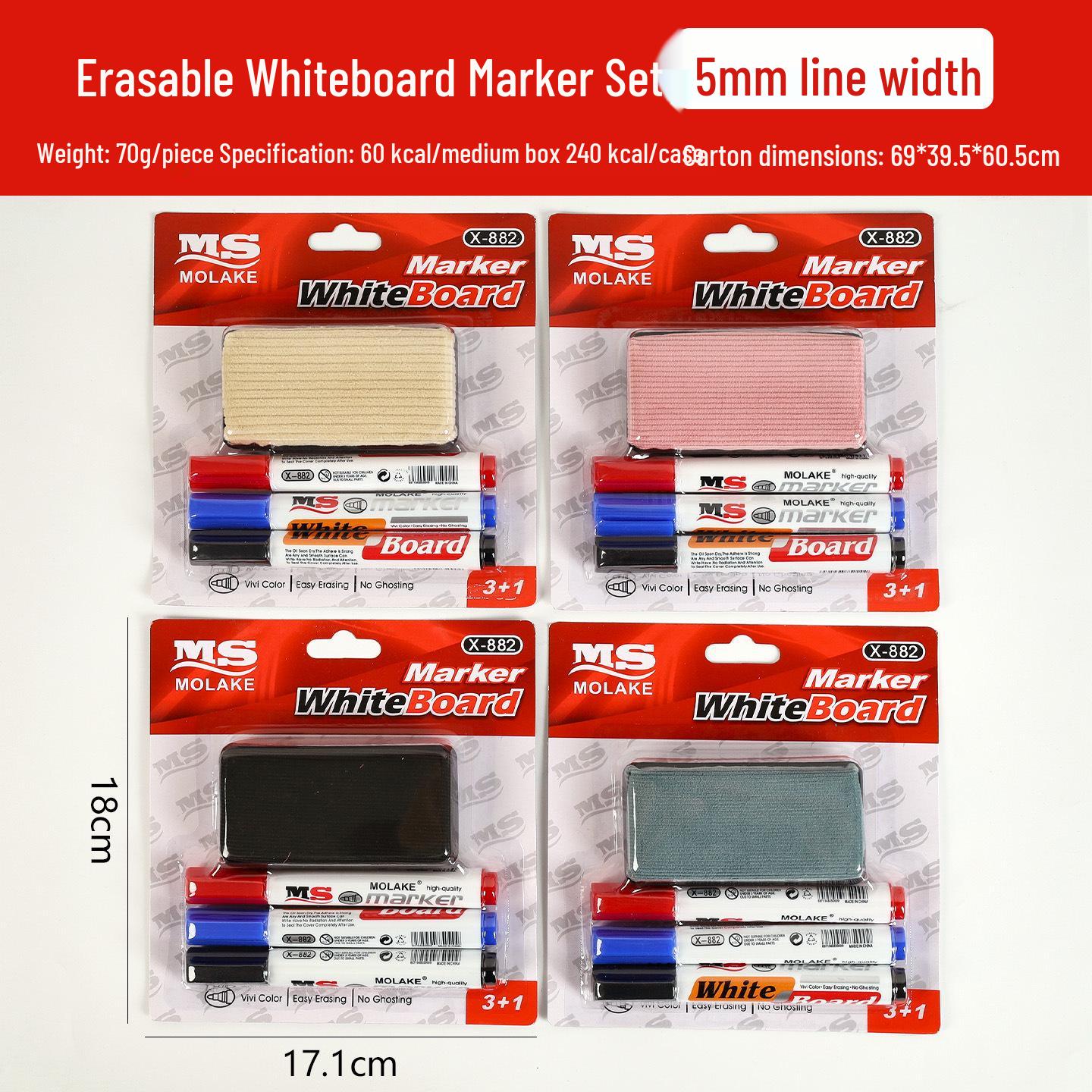 

Erasable Whiteboard Marker Set: 3 Colors, Thick Tip, Large Capacity, Water-Based with Eraser.