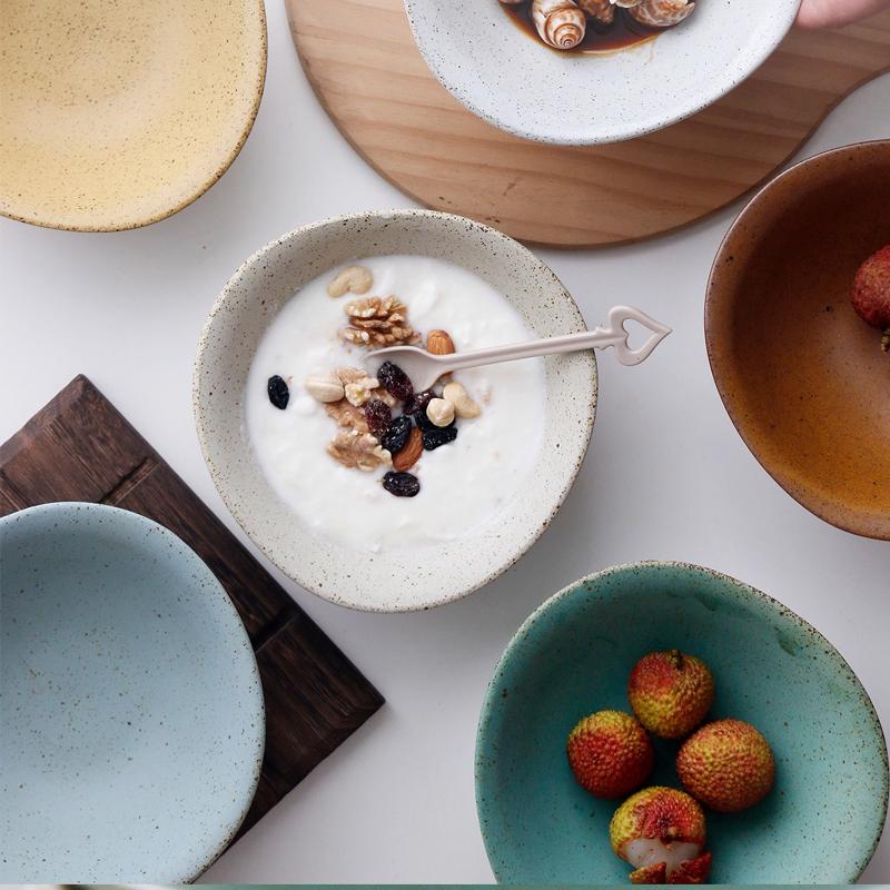Retro Breakfast Dessert Bowl Household Coarse Pottery Tableware Restaurant Fruit Salad Bowl Oatmeal Yogurt Bowl Tableware