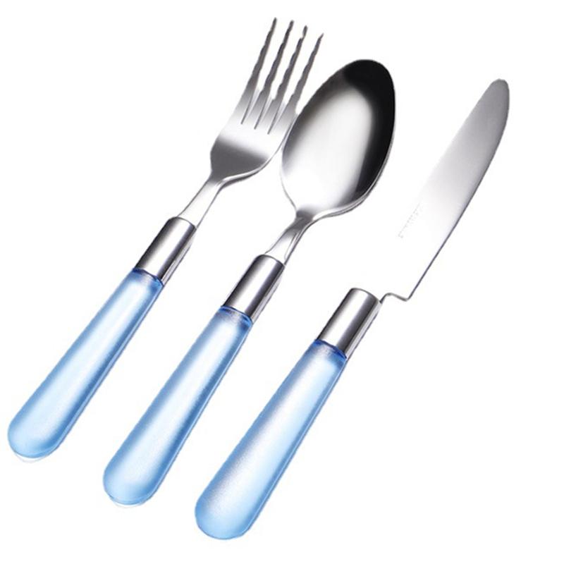 Creative Cutlery Set with Plastic Frosted Handle Stainless Steel Western Spoon Knife Fork Dinnerware Tableware Kitchen Utensils
