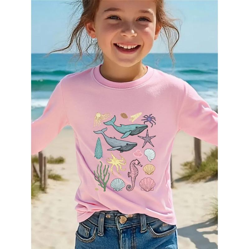 European sizes Girls  Long Sleeve T-Shirt Soft And Comfortable Everyday Top, Suitable for Home, Outdoor, And Sports Activities