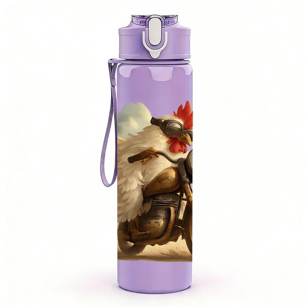1PC Retro Motorcycle Rider Vehicle Pattern 750ml Color Plastic Sports Water Bottle Leakproof Flip Straw Lid Suitable for Sports Office Home Use