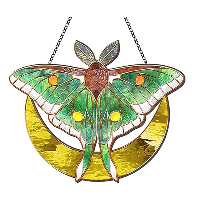 

AEE4-Spanish Moon Pendant Stained Acrylic Window Hanging, Butterfly Wall Decor For Butterfly Lovers Housewarming Gift