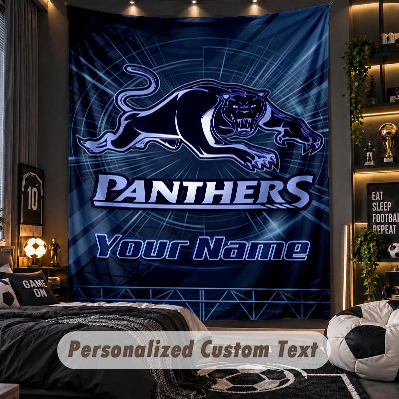 TapestryPenrith Panthers Custom Name Text Personalized Wall Hanging Tapestry Home Wall Decor