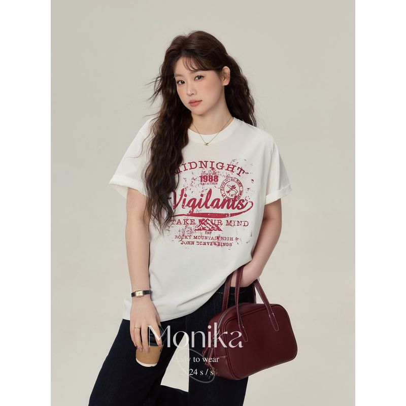 

Plus Size Women s Clothing Plus Size Ladies Retro Crew Neck Print Short Sleeve White T-shirt Loose Western Style Slimming Casual All-Matching Tops White XL