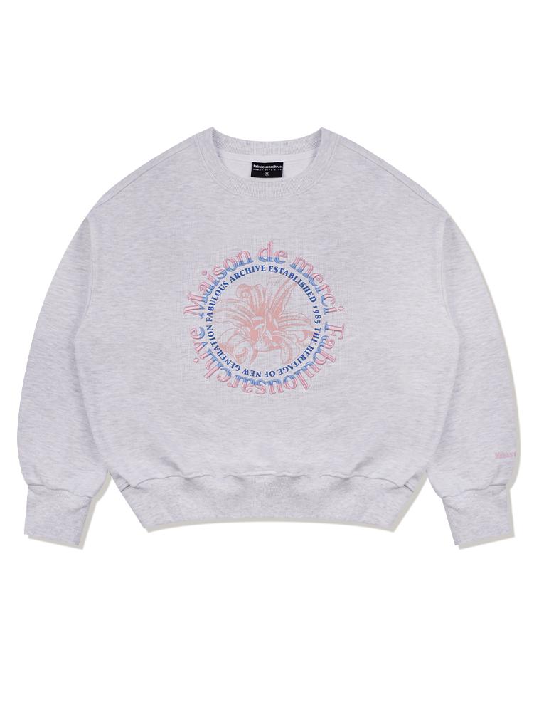 LA MAISON STUDIO Women'S Crop Circle Logo Embossed Le Lis Heavy Terry Sweatshirt Ash Gray Pink (Fcd3Ts701W)
