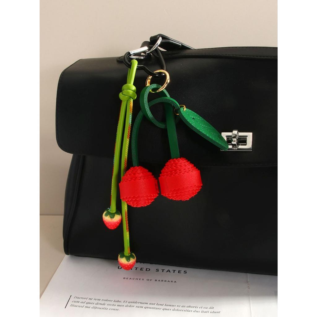 Cross-border European and American pu cherry woven ball pendant keychain fashionable and cute strawberry bag pendant pendant