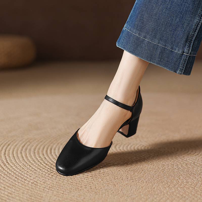 Krazing Pot Pelle Vera Punta Tonda Tacco Sottile Scarpe Estive Monocolore Taglia Grande 42 Cinturini con Fibbia Donna Scarpe Basse