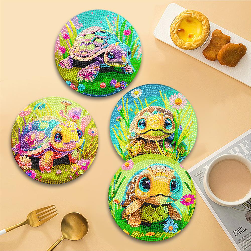 4 Pcs Wooden Diamond Painting Coasters Round Diamond Painting Placemats for Beginners Adults Art Craft Supplies for Table Decor