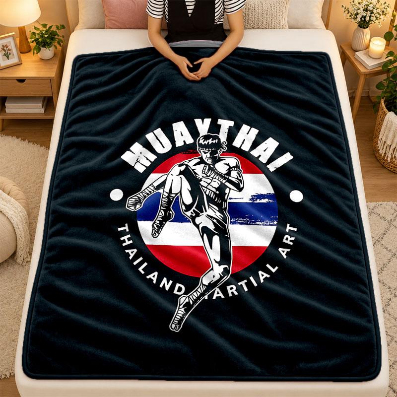 Flannel BlanketMuay Thai Gym Warm Soft Throw Blanket for Indoor Sofa Bed Living Room Use