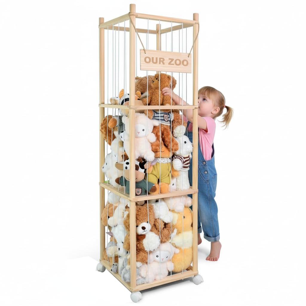 Stuffed Animal Storage Toy Storage Cabinet with Wheels 360 Rotating Mesh Stuffed Animal Organizer Large Capacity for Stuffed Animals DIY Doll 16390₽