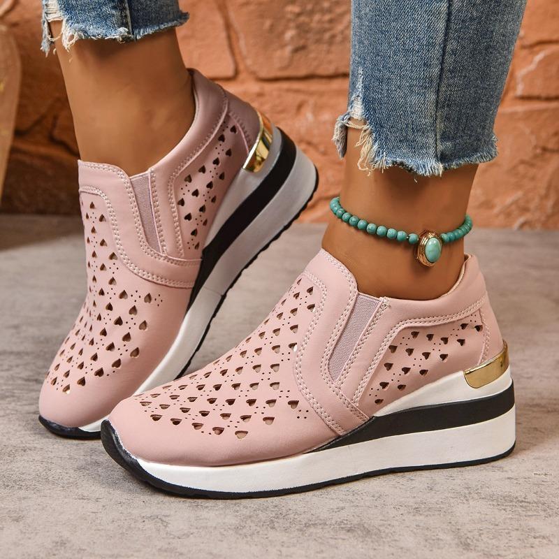 Women's Summer Wedge Hollow Height-Increasing Slip-On Loafers, European Style Comfort Footwear, Available In Large Sizes.