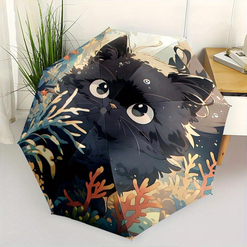 

1pc Temperamental Black Cat Automatic 3-Fold Umbrella Design, Cute Cartoon Pattern, Portable Outdoor Umbrella, Perfect, Holiday Gift for Dis