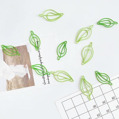 15 bucăți/set agrafe de hârtie verde drăguțe în formă de frunze agrafe de hârtie din oțel inoxidabil semn de carte pentru rechizite școlare de birou