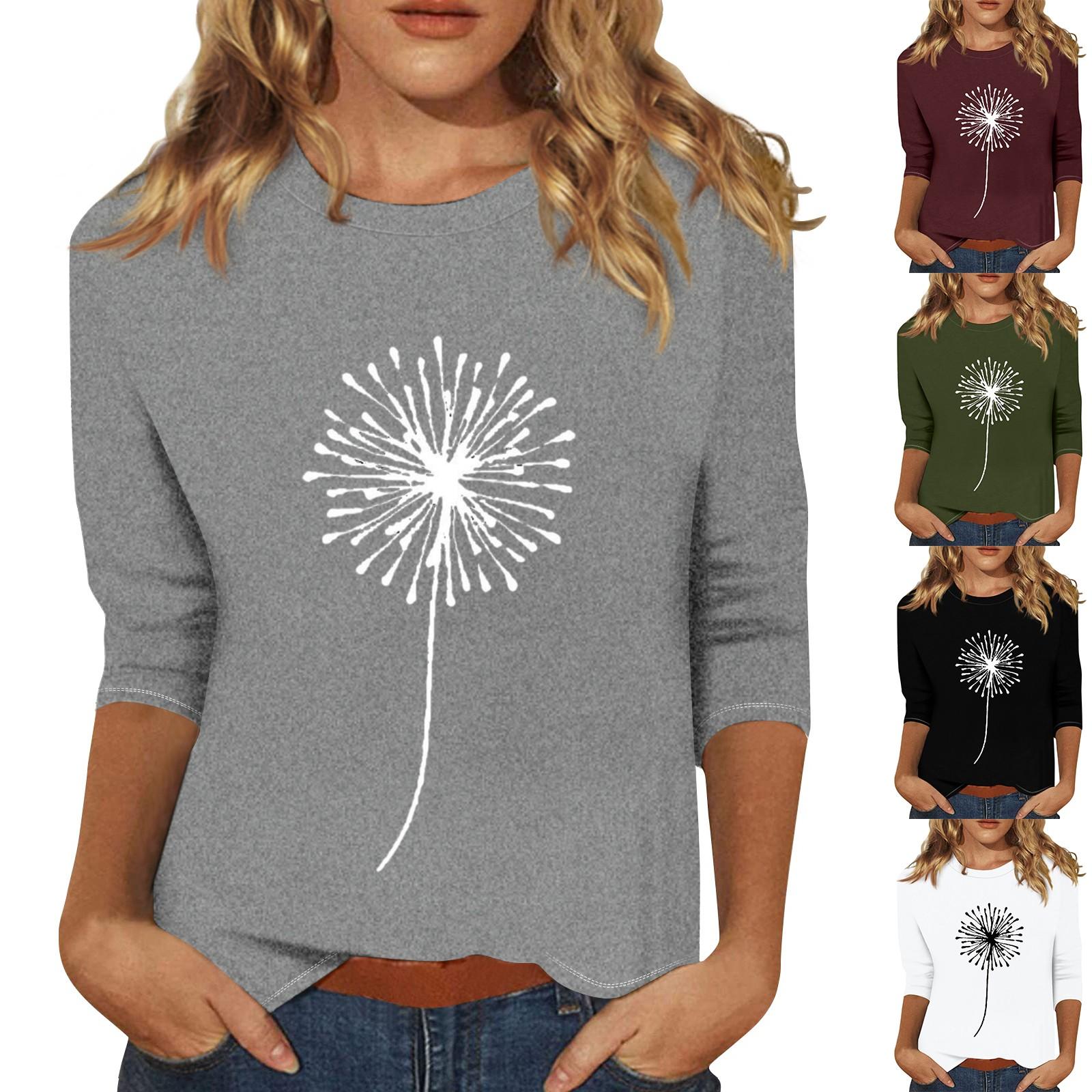 

Women s Fashion Casual Round Neck 3/4 Sleeve Loose Printed T-Shirt Ladies Top S білий