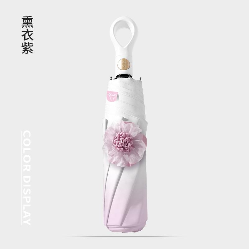 Japan and South Korea 8 bone gradual change automatic flower umbrella thickened vinyl rain folding parasol three fold sun umbrella