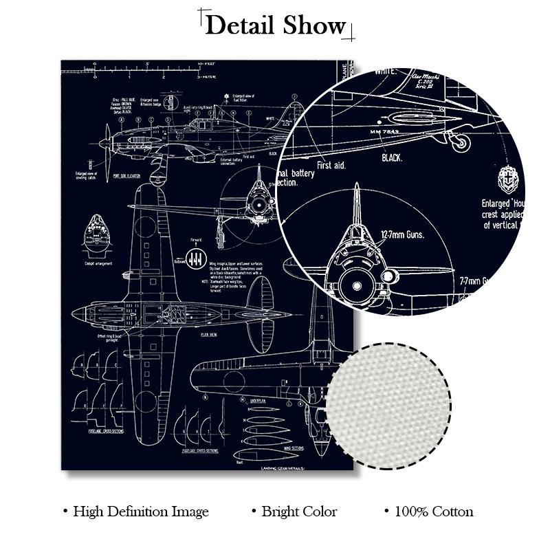 Modern Black and White Wall Art Poster Airplane Industrial Drawings Blueprint Canvas Paintings Pictures for Interior Home Decor
