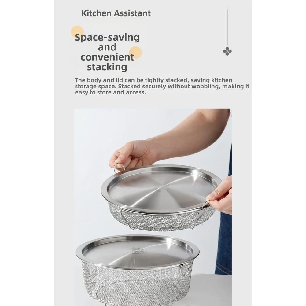 304 Stainless Steel Japanese Style Colander Basket with Elevated Feet and Ergonomic Handles for Efficient Kitchen Sink Straining