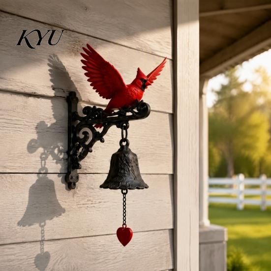 Durable Garden Hanging Ornament Red Bird Wall Mounted Doorbell, Resin Bell, Outdoor Handcrafted Door Bell Weatherproof for Farmhouse Porch Home Decor