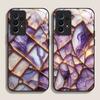 Stylish Purple-Crystal Marble Texture Tempered Glass Phone Case for Samsung Galaxy S25 Ultra S24 S23 Plus S22+ S21 S20 FE Cover
