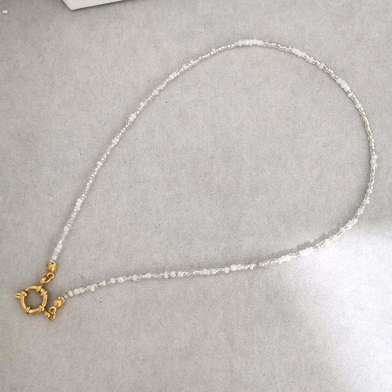 Imitation Pearl Necklace Women Choker Seed Beads Rainbow Stainless Steel Clasp Sailor Buckle Base Chain Gold Color Boho 42cm