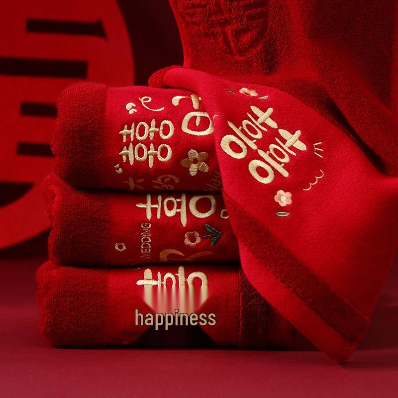 Red Wedding Towel Pair - Bride's Favors, Gift Boxed, Ideal for Dowry