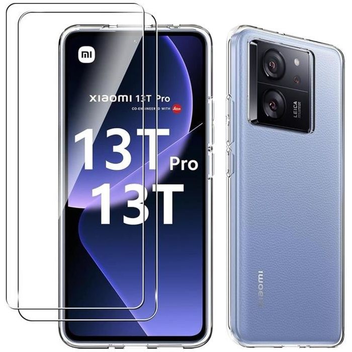 Coque pour Xiaomi 13T/13T Pro - Silicone Transparent - Protection Antichoc + 2 Verres Trempés