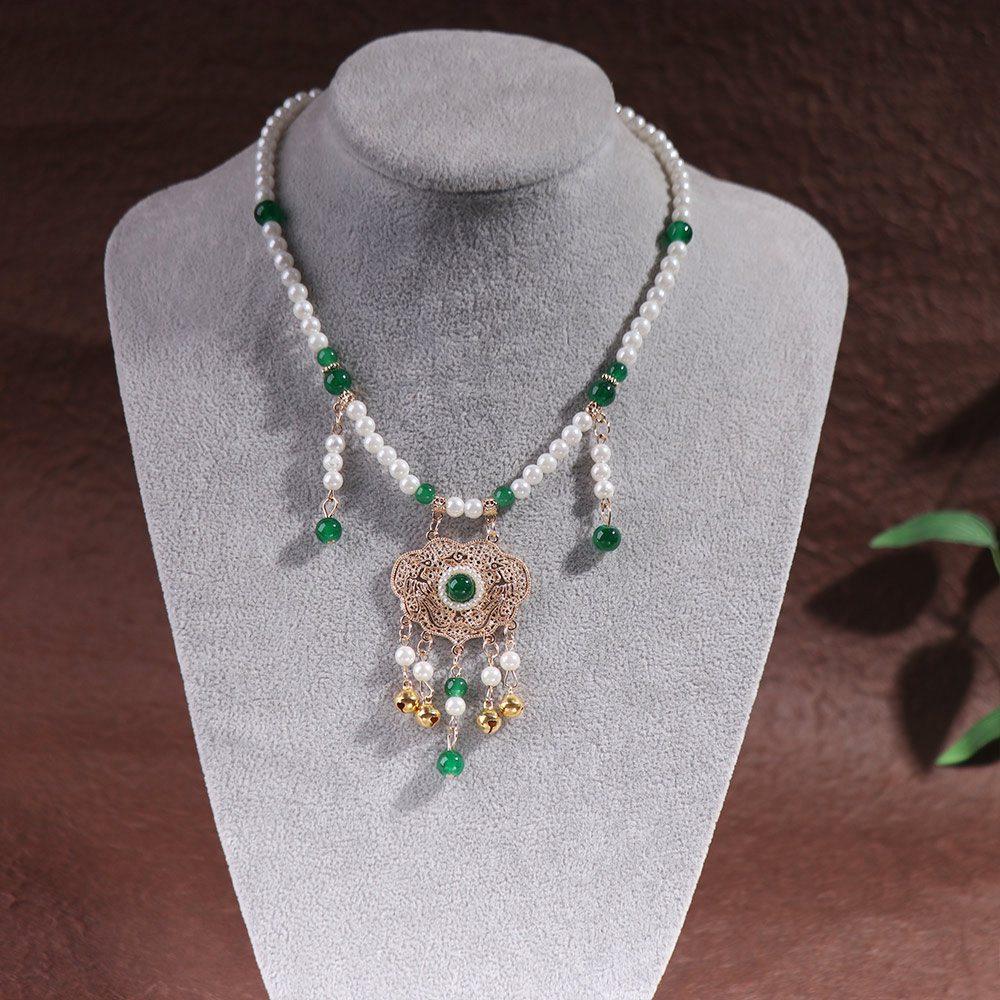 Bead String Longevity Lock Pendant Chinese Style Pearl Choker Hanfu Necklace Hanfu Accessory