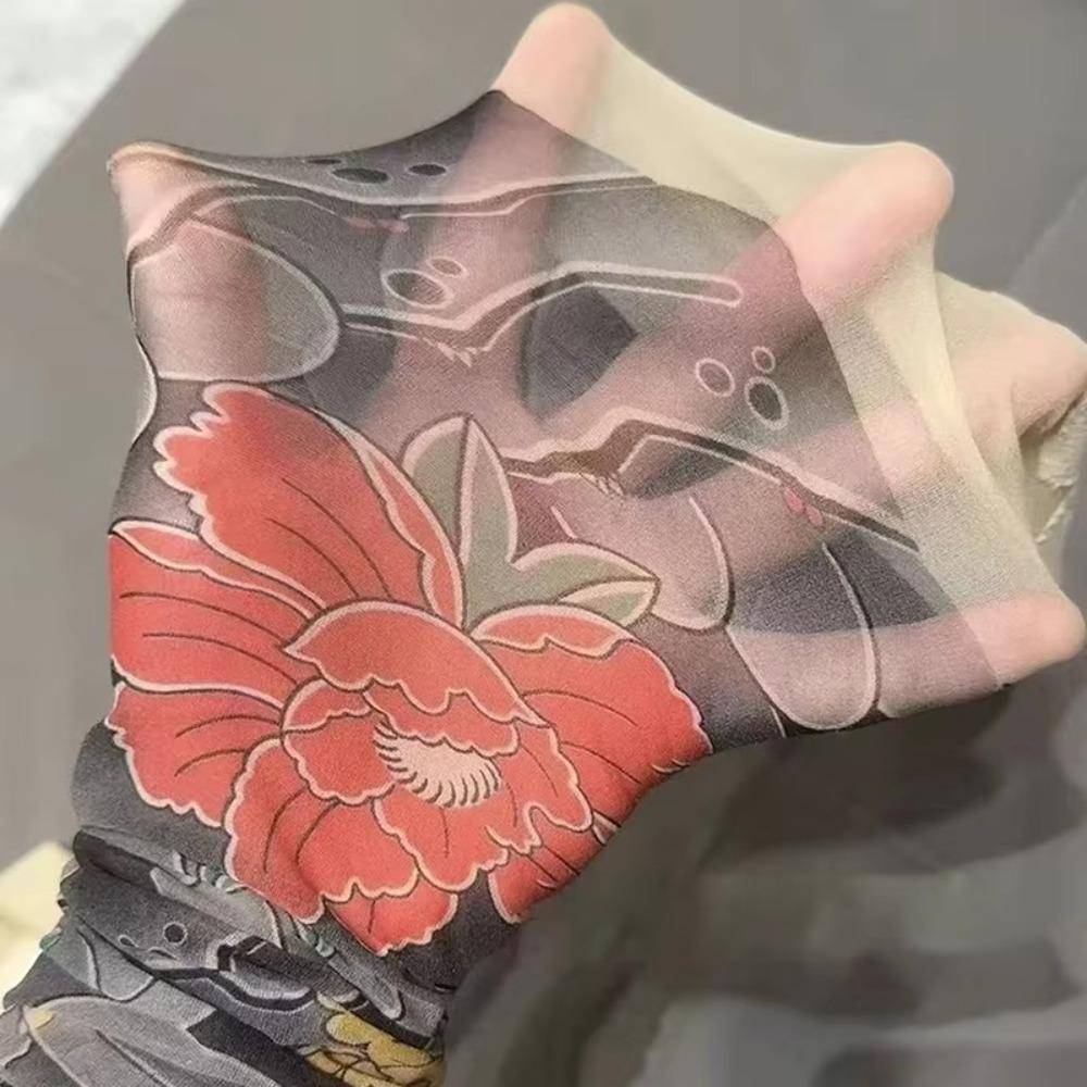 Fake Tattoo Women's Tights Stockings Perspective Leggings Nylon Socks Peony Pantyhose  Summer