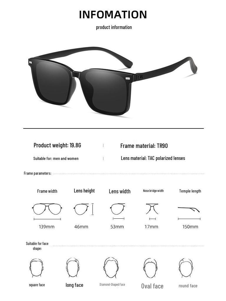 Ochelari de soare polarizați cu clips la modă, ramă TR90, pregătiți pentru dioptrii, protecție UV