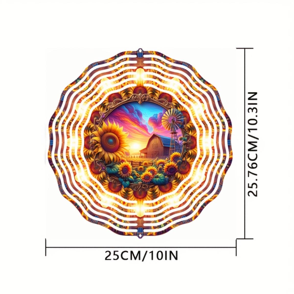 

10 Inch Metal Wind Spinner for Garden Decor Vibrant Sunrise Geometric Design 360 Rotating Hook Indoor Outdoor Yard Art No Electricity 01A