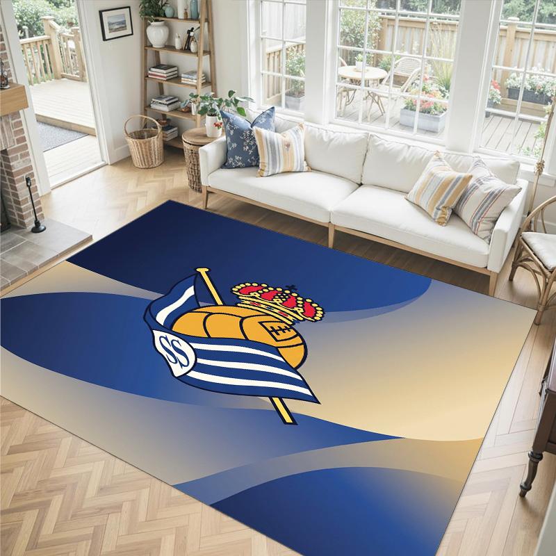 Real Sociedad FC Design Crystal Velvet Carpet Cozy Non?Slip Printed Rug For Bedroom Living Room Entrance